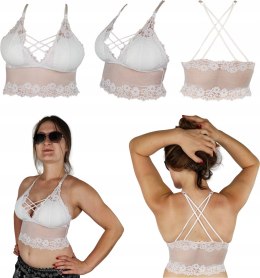 Biały TOP KORONKOWY bralet CROP na imprezę z wkładkami 65-75 cm A-C