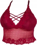 Bordowy TOP KORONKOWY bralet CROP na imprezę z wkładkami 65-75 cm A-C