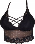 Czarny TOP KORONKOWY bralet CROP na imprezę z wkładkami 65-75 cm A-C