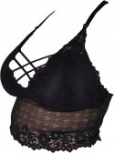 Czarny TOP KORONKOWY bralet CROP na imprezę z wkładkami 65-75 cm A-C